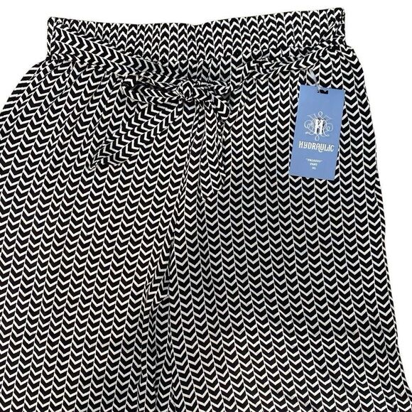 Hydraulic Palazzo Pant Tie-Waist Black And White Chevron Print Rayon Size XL - Picture 2 of 5